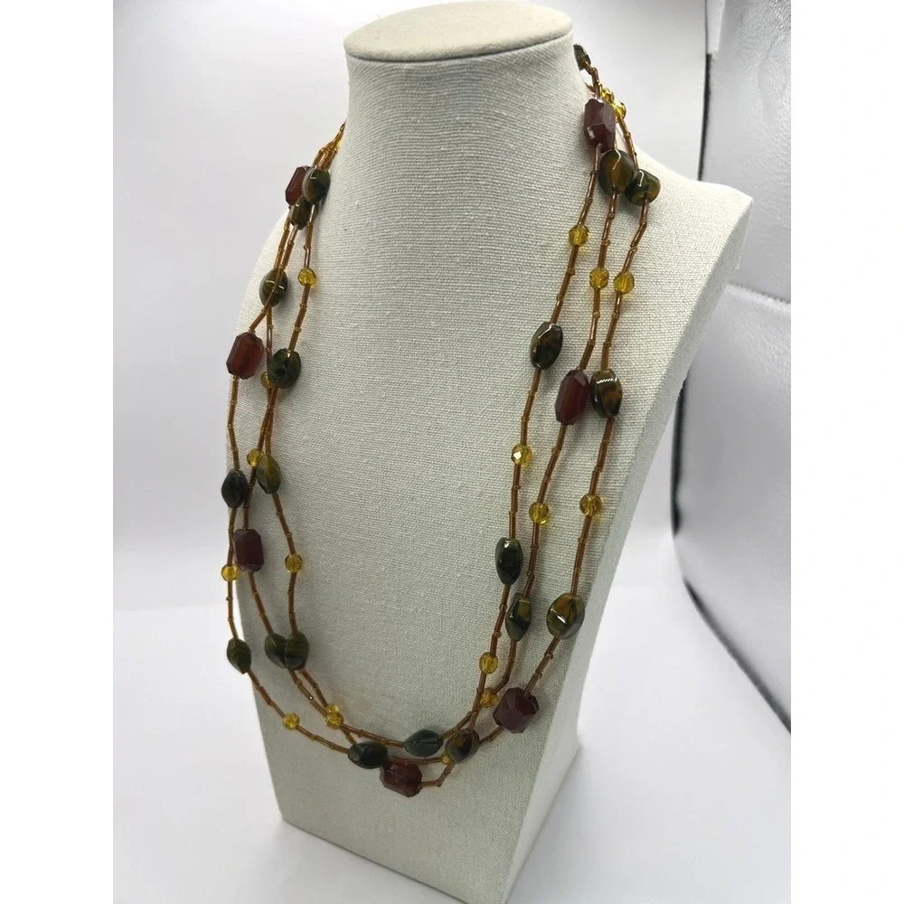 Glass‎ Stone Necklace Beaded Green Amber70